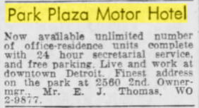 Park Plaza Motor Hotel - 1958 Ad